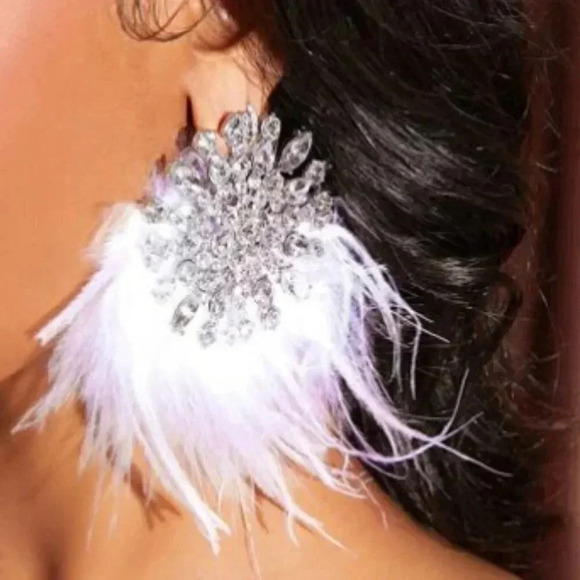 Statement Makers Rhinestone & Feather Decor Stud Earrings silver - Picture 1 of 10